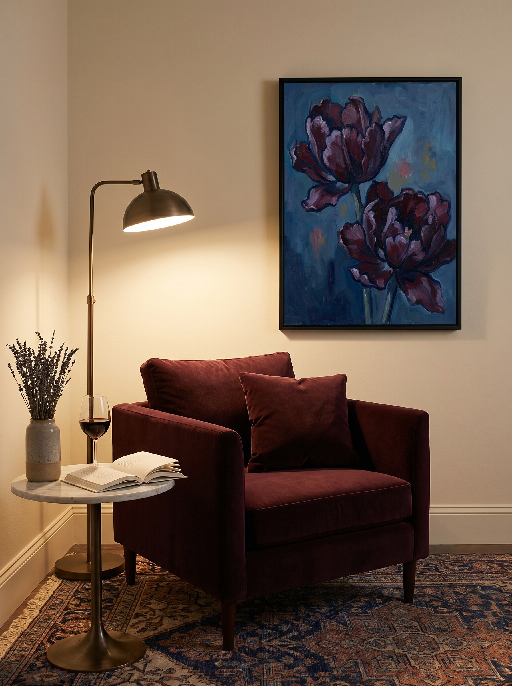 Tulipes Pourpres — mockup intérieur